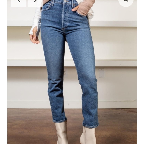 AGOLDE X Free people x Anthropology Riley Crop High Rise Straight Leg Jeans 32 - Picture 1 of 11